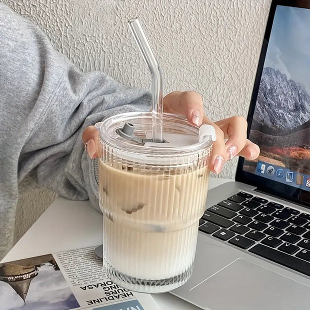 12oz Sip & Go Glass Cup - Ribbed Clear