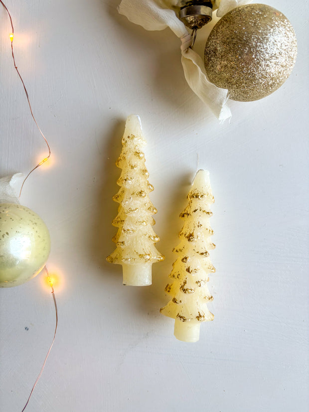Mini Eggnog Tree Taper Candles with Gold Tip - Set of 2