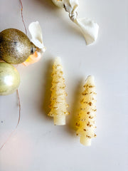 Mini Eggnog Tree Taper Candles with Gold Tip - Set of 2