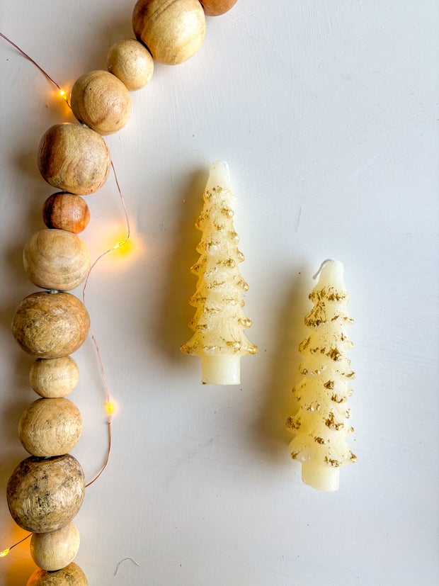 Mini Eggnog Tree Taper Candles with Gold Tip - Set of 2