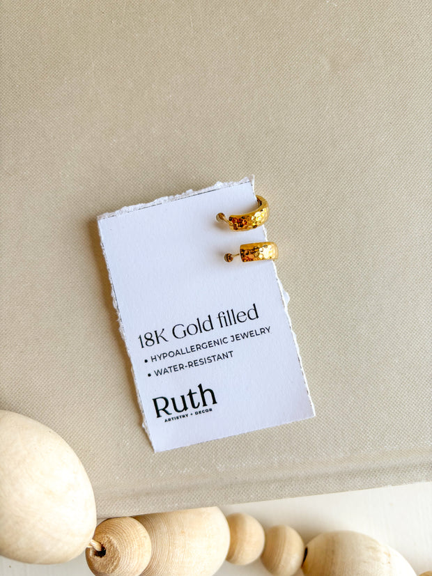 Gold Hammered Hoops - Hypoallergenic