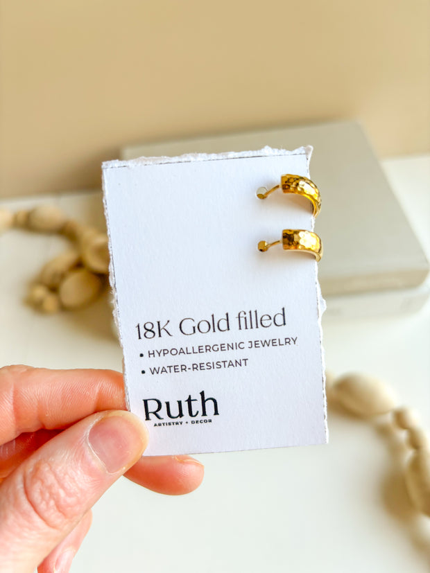 Gold Hammered Hoops - Hypoallergenic