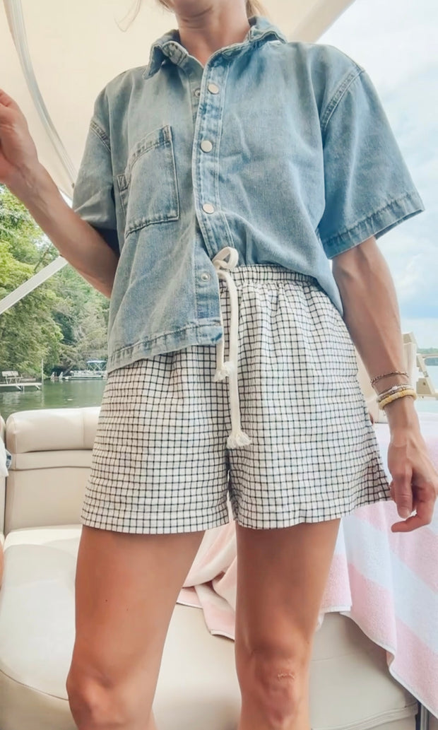 Off-Duty Short Sleeve Denim Button-Up