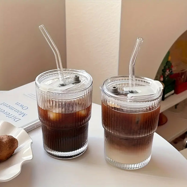 12oz Sip & Go Glass Cup - Ribbed Clear