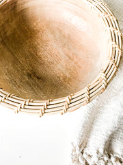 Hand Carved Mango & Rattan Bowl